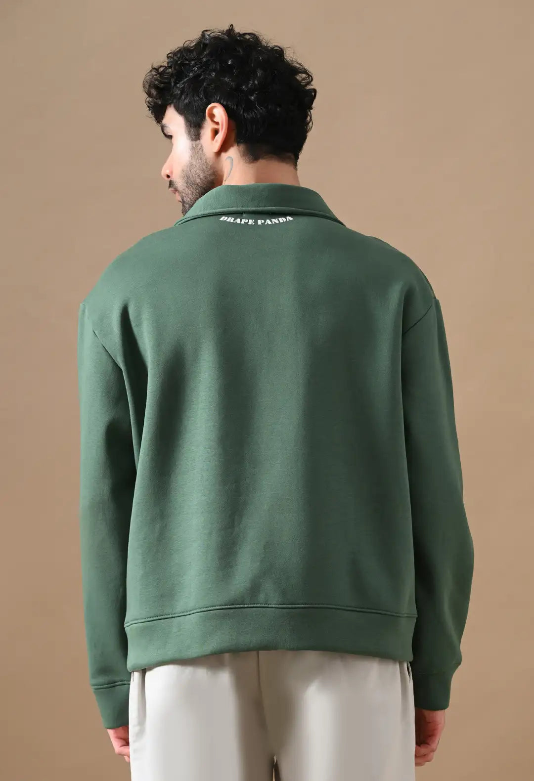 Men's Dark Green Sentimental & Original Puff print Henley neck Sweatshirt