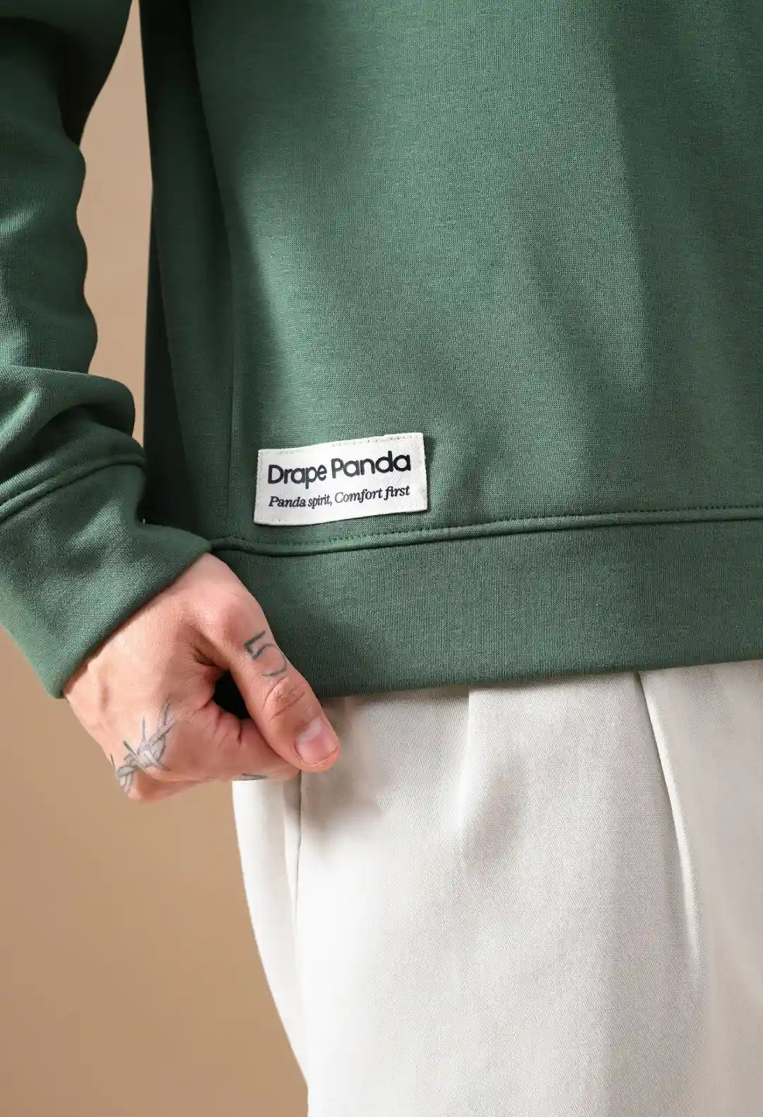 Men's Dark Green Sentimental & Original Puff print Henley neck Sweatshirt