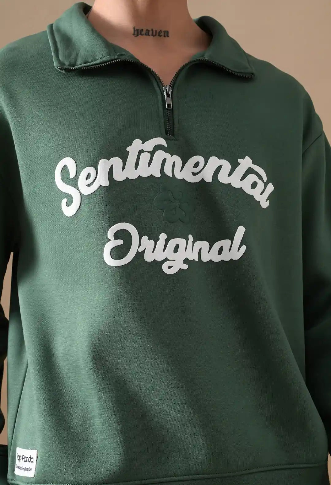 Men's Dark Green Sentimental & Original Puff print Henley neck Sweatshirt