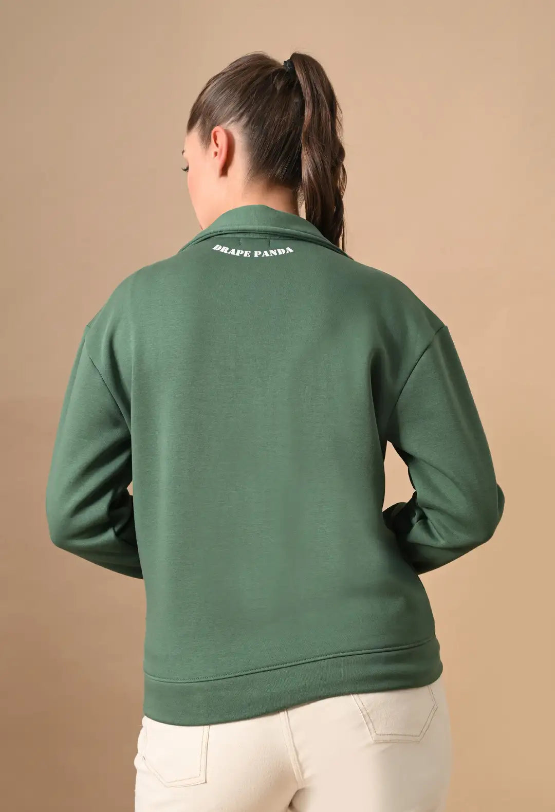 Women's Dark Green Sentimental & Original Puff print Henley neck Sweatshirt