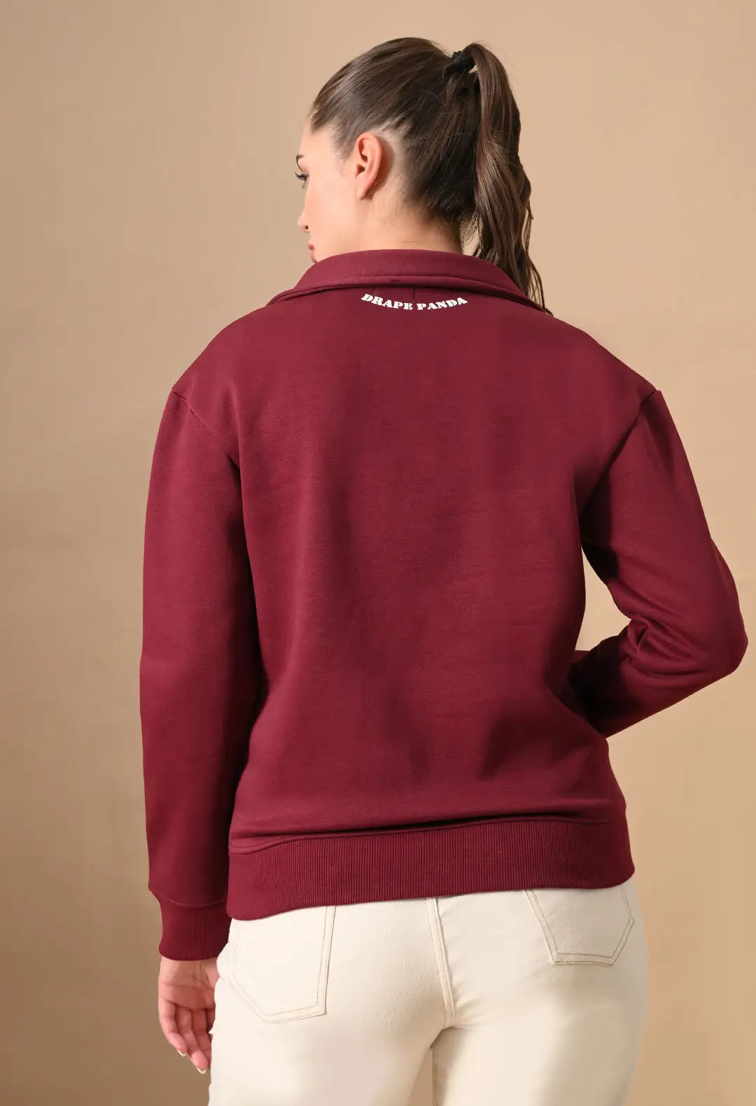 Women's Deep Red HD Print Henley Neck Sweatshirt
