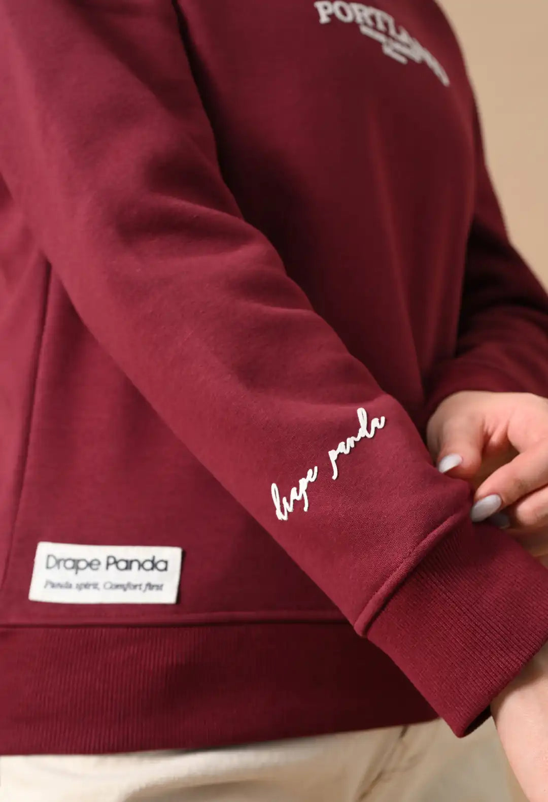 Women's Deep Red HD Print Henley Neck Sweatshirt