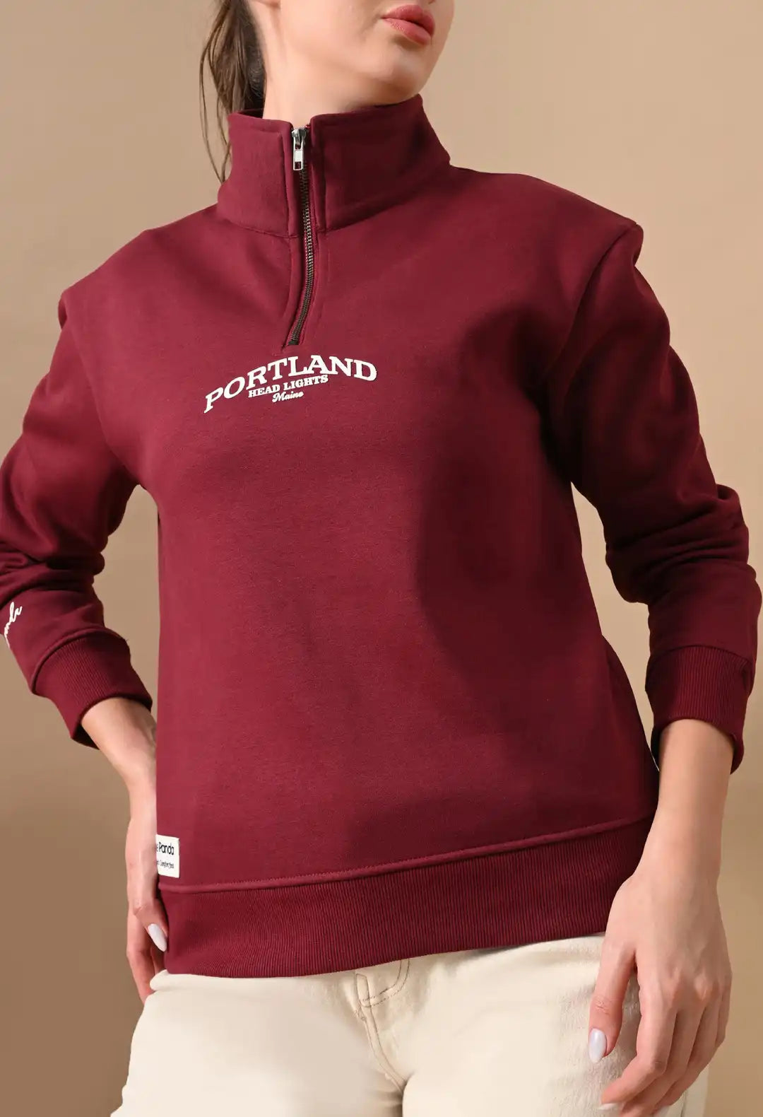 Women's Deep Red HD Print Henley Neck Sweatshirt