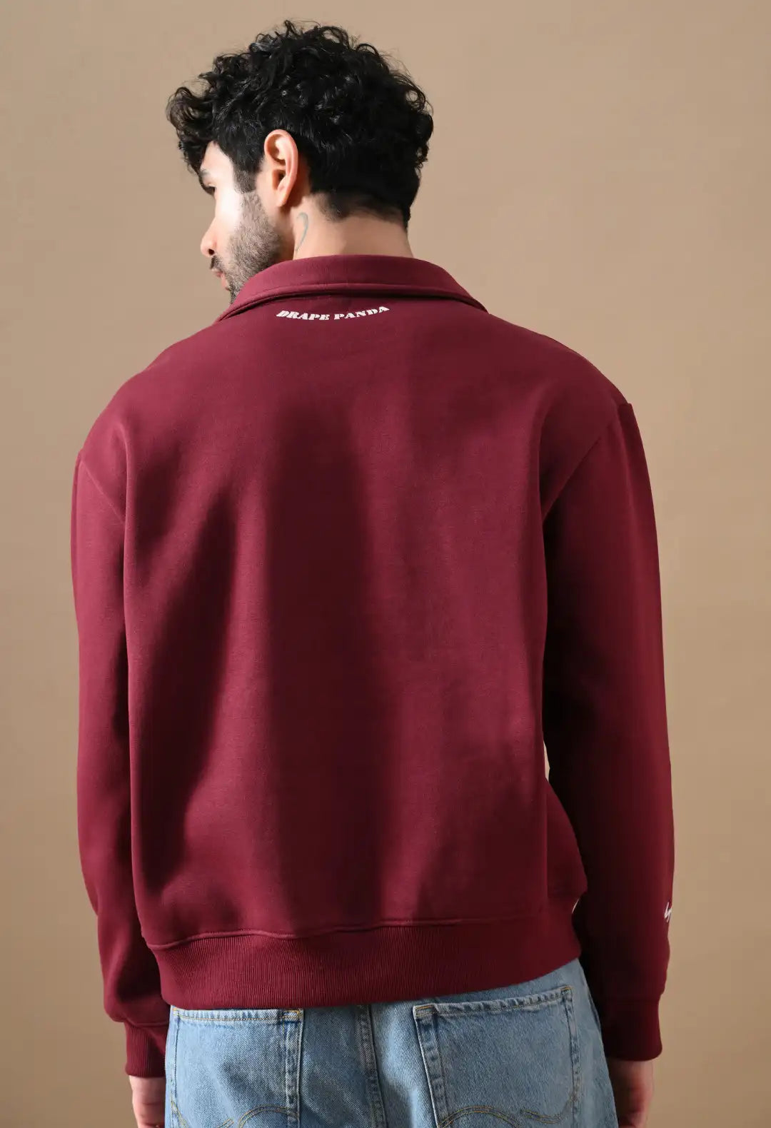 Men's Deep Red HD Print Henley Neck Sweatshirt