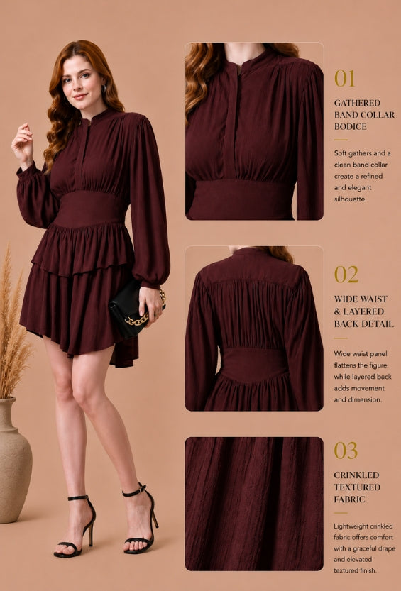 Brown Rayon Women's Tiered Dresses for Women