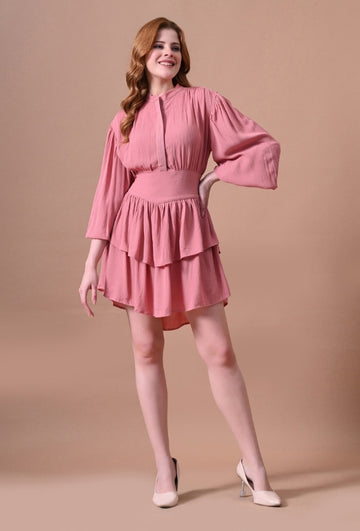 Dusty Rose Rayon Women's Tiered Dresses for Women