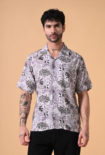 White Tropical Print Men's Full Sleeve Shirts for Men