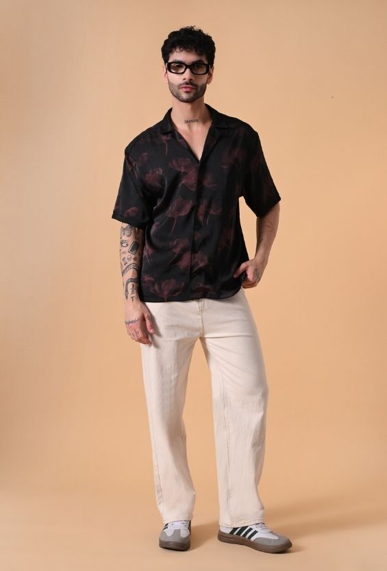 viscose blend black shirt men summer