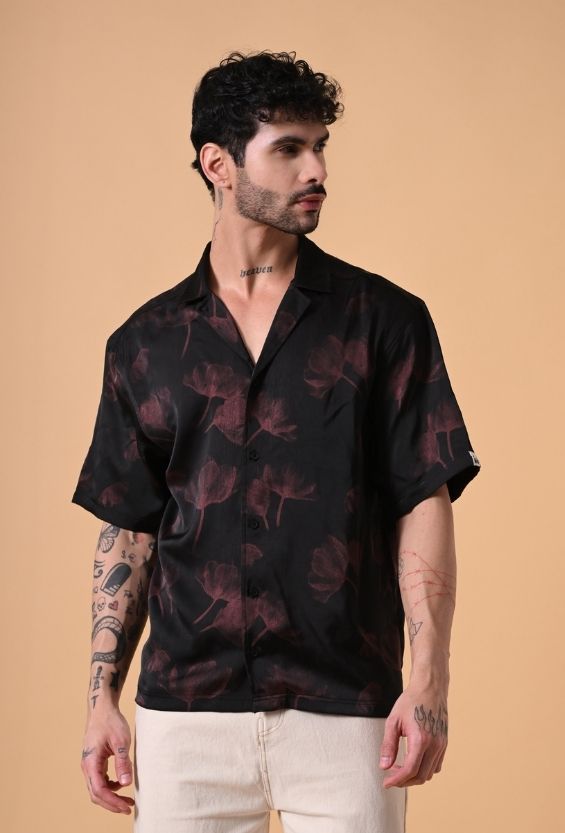 black floral oversized shirt men