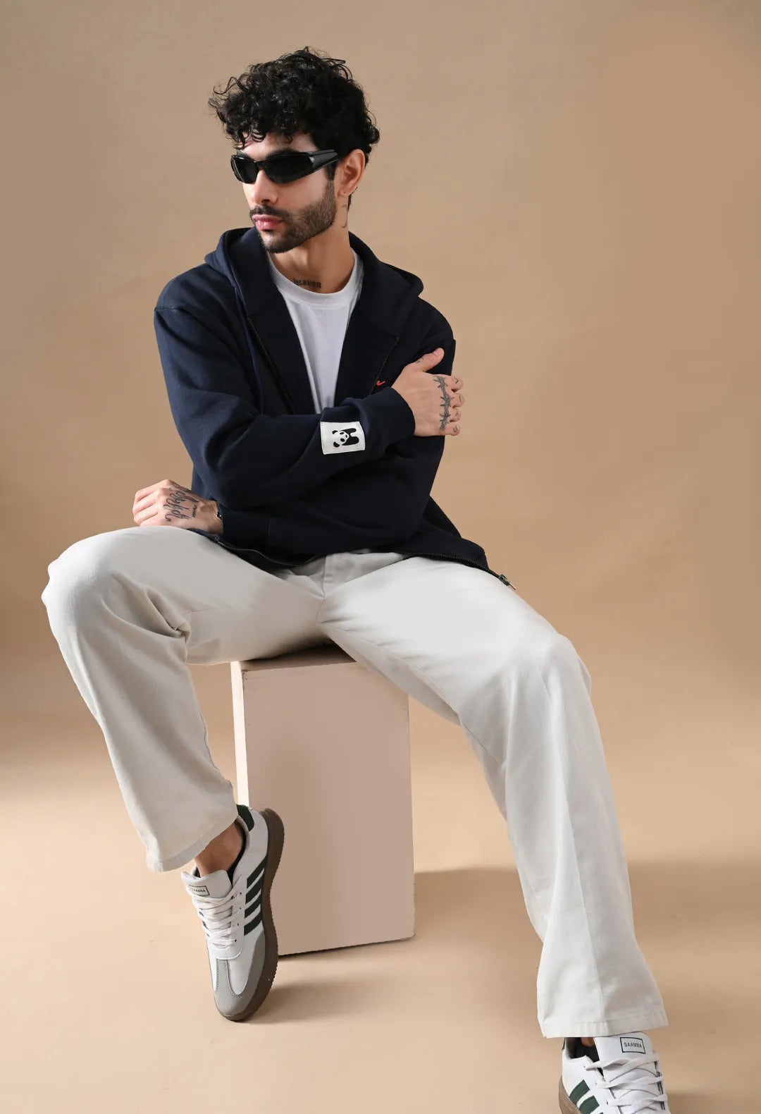 Men's Navy HD Print Zip up Hoodie