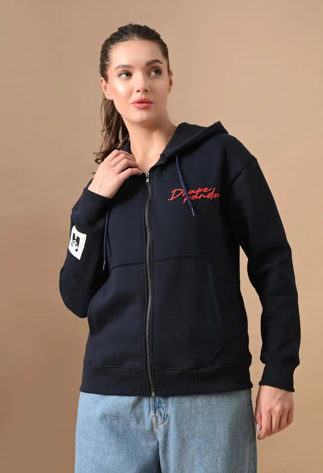 Women's Navy HD Print Zip up Hoodie