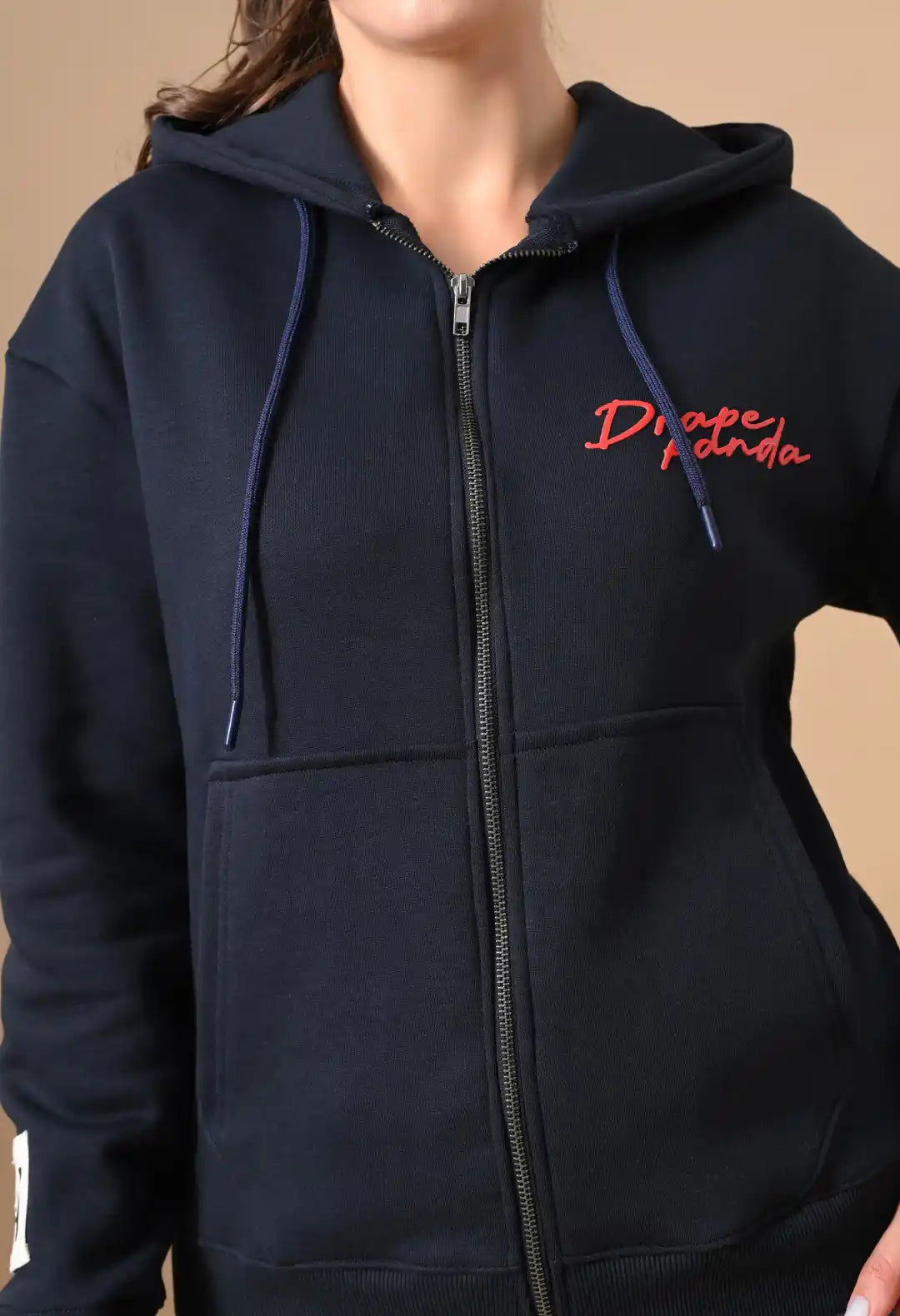 Women's Navy HD Print Zip up Hoodie