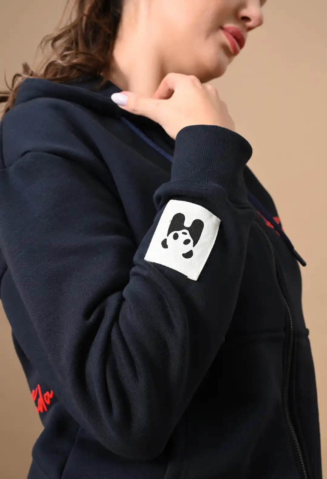 Women's Navy HD Print Zip up Hoodie