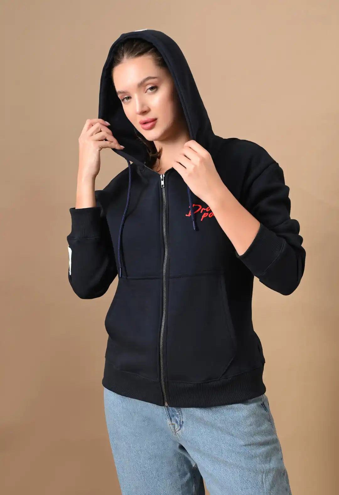 Women's Navy HD Print Zip up Hoodie
