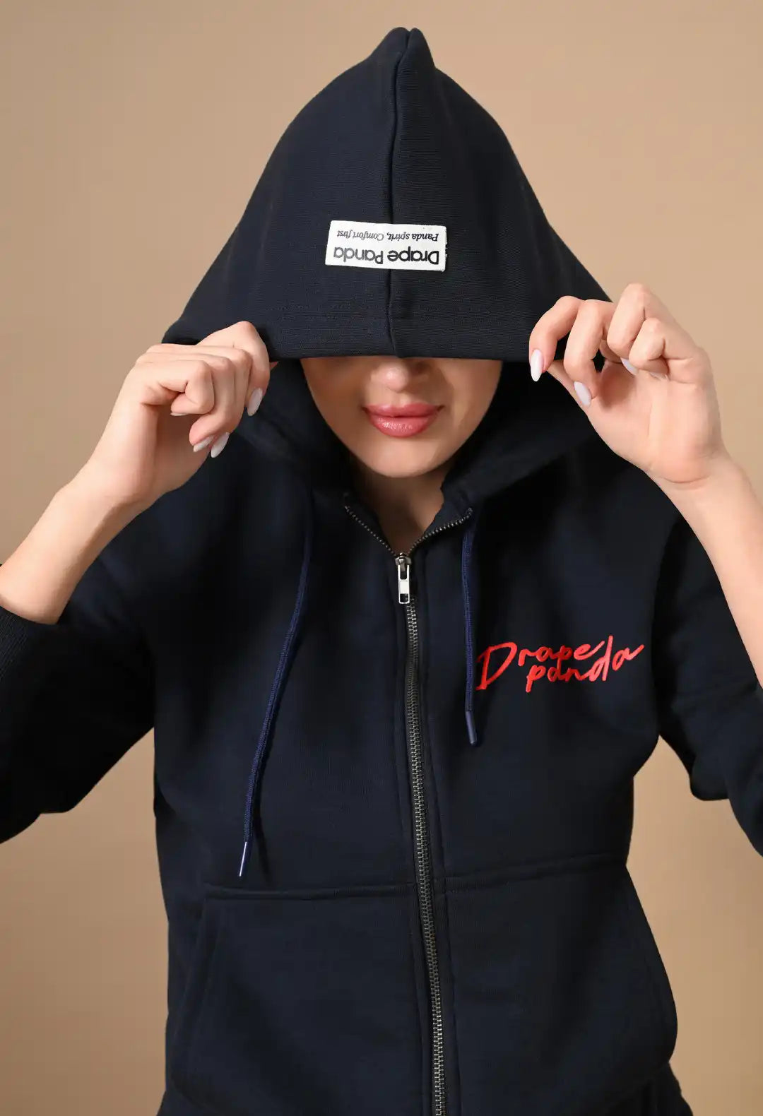 Women's Navy HD Print Zip up Hoodie