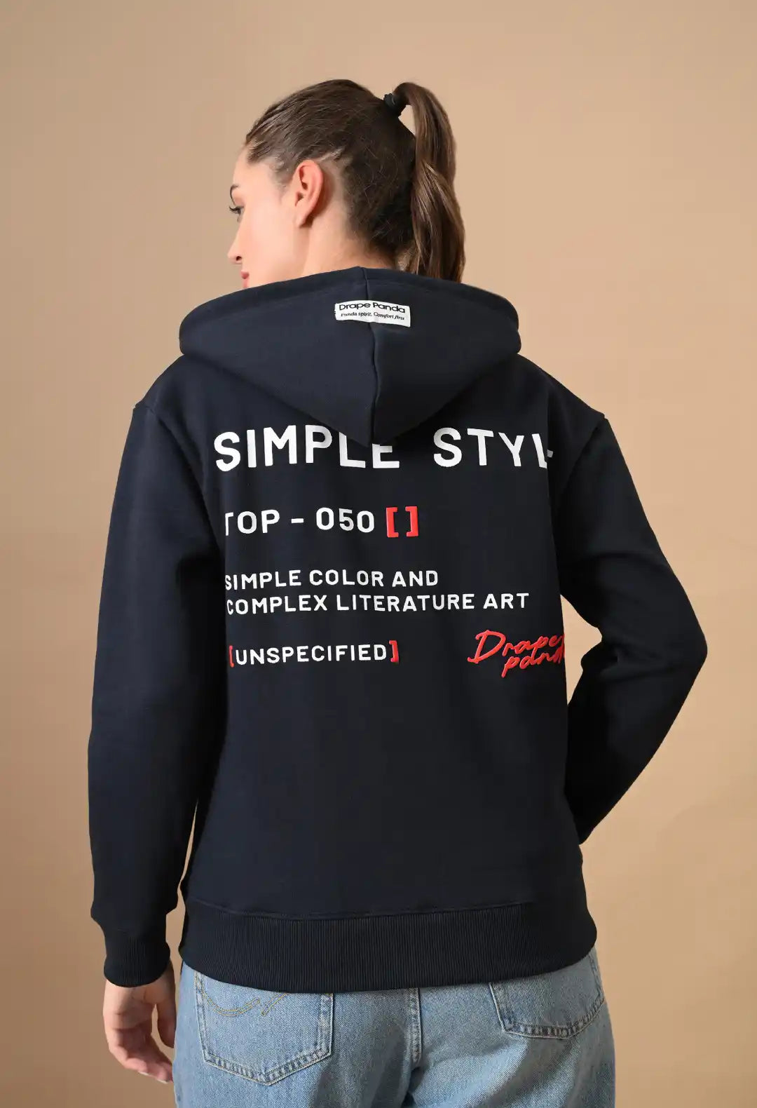 Women's Navy HD Print Zip up Hoodie