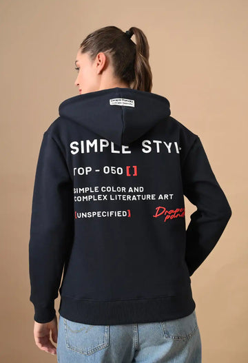 Women's Navy HD Print Zip up Hoodie