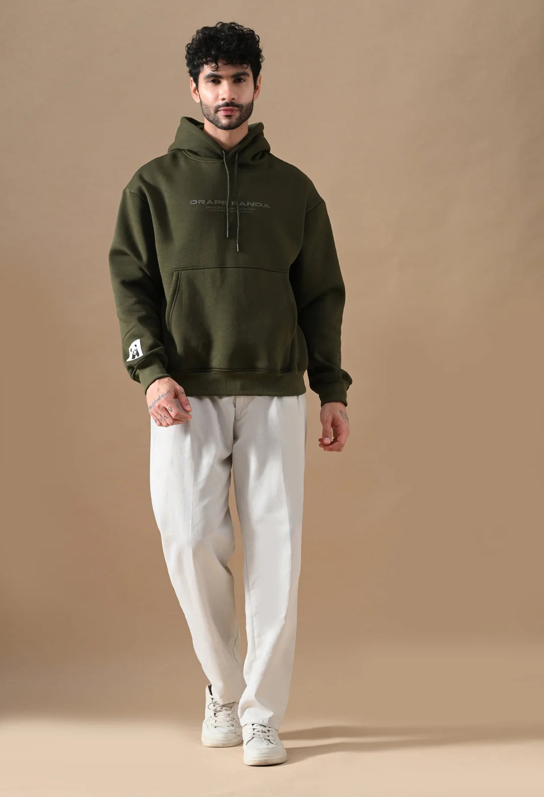 Men's Olive Green tonal Graphic Hoodie