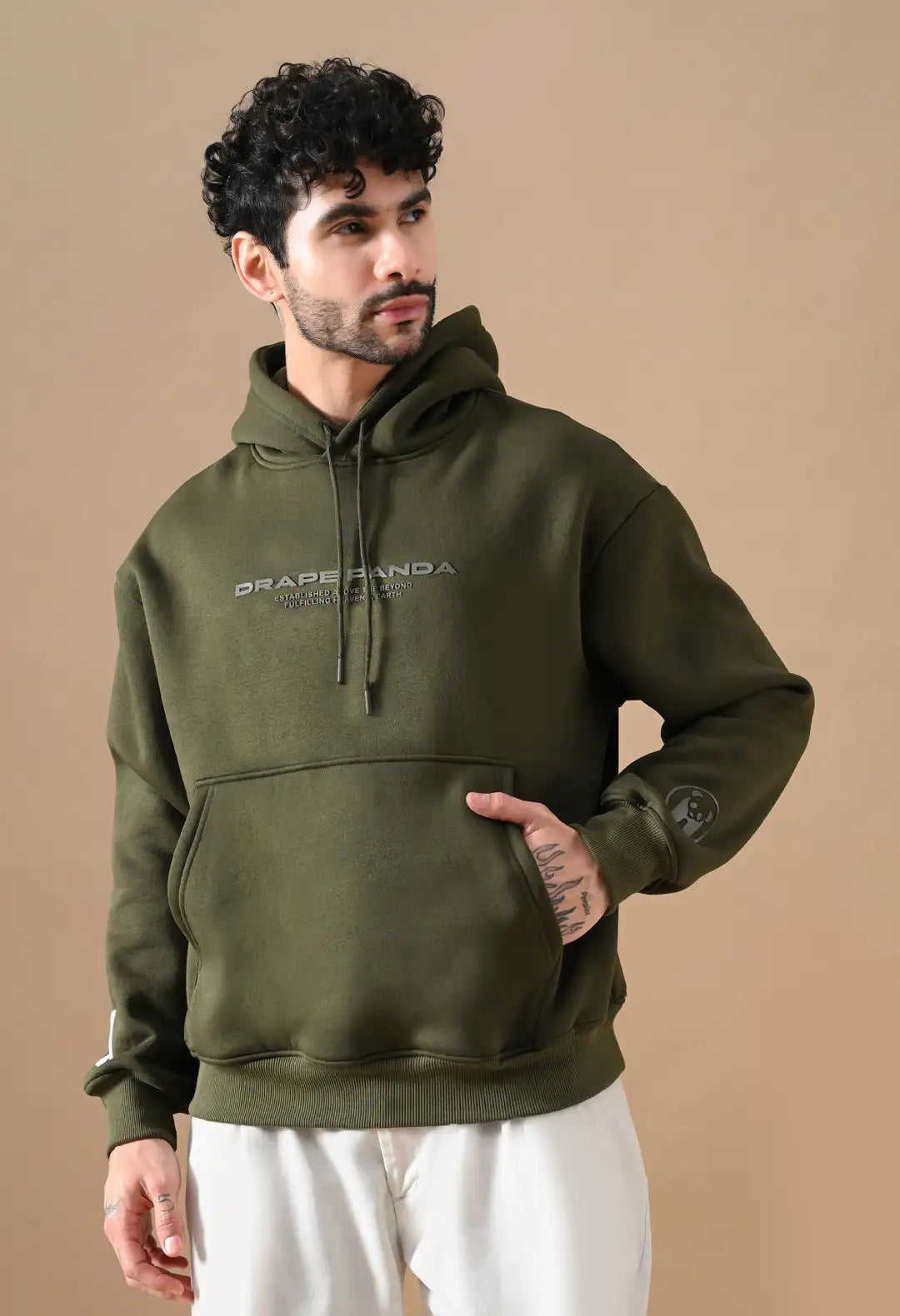 Men's Olive Green tonal Graphic Hoodie