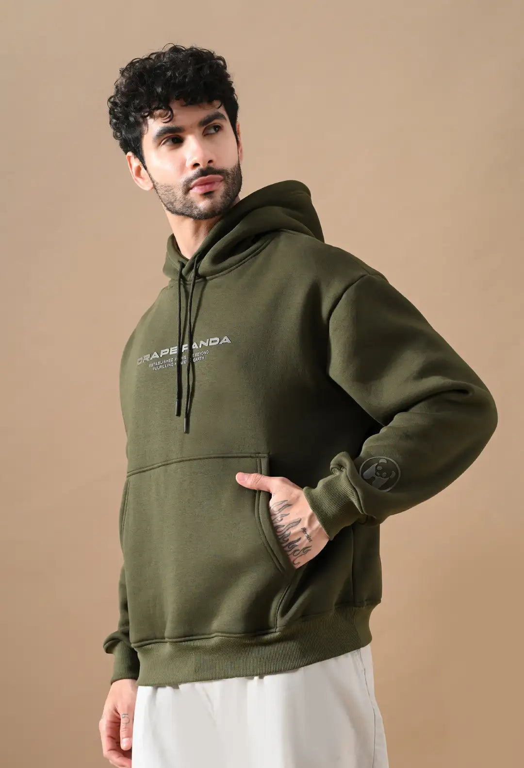 Men's Olive Green tonal Graphic Hoodie