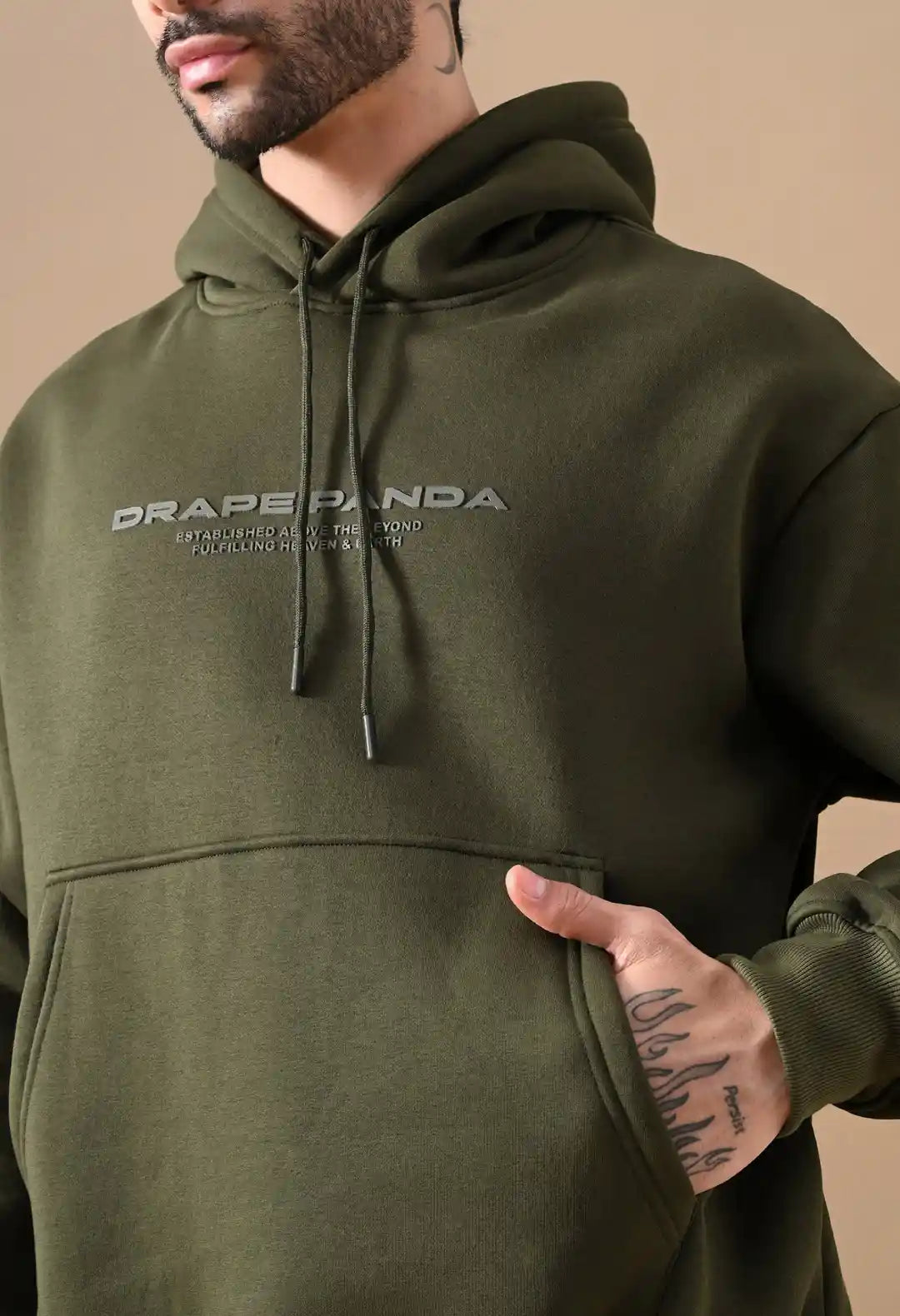 Men's Olive Green tonal Graphic Hoodie