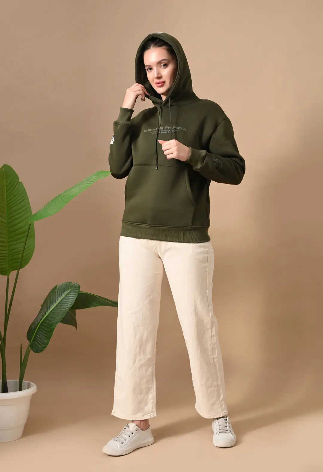 Women's Olive Green tonal Graphic Hoodie