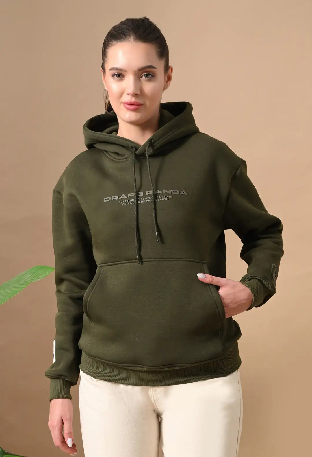 Women's Olive Green tonal Graphic Hoodie