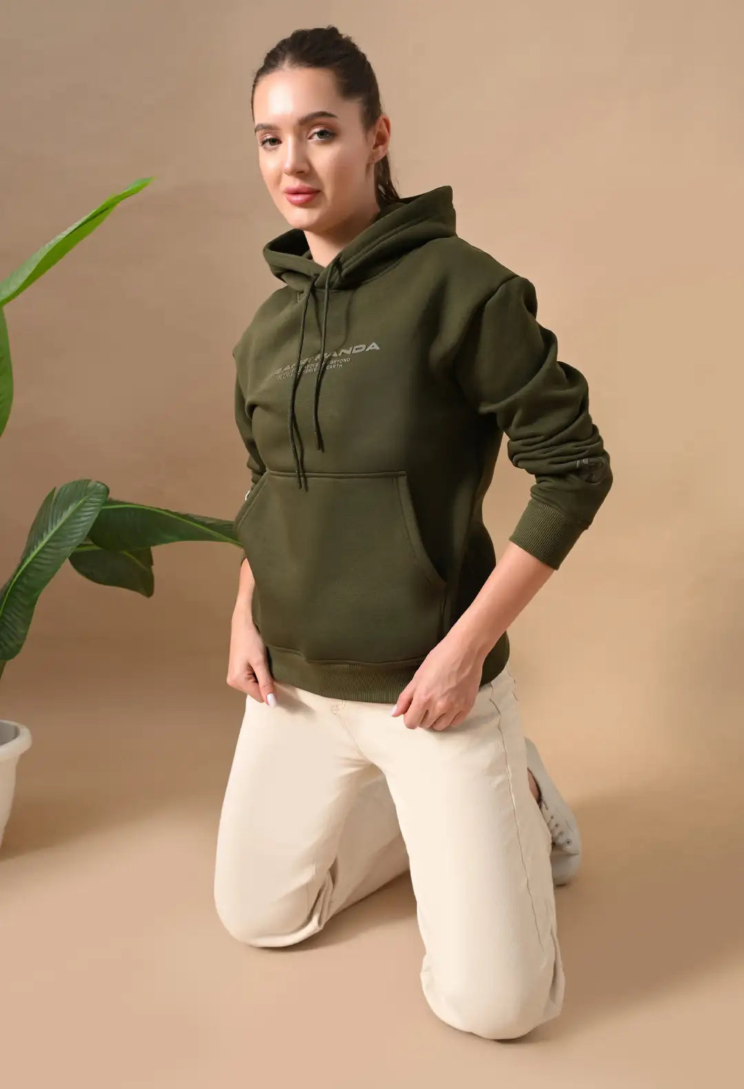 Women's Olive Green tonal Graphic Hoodie