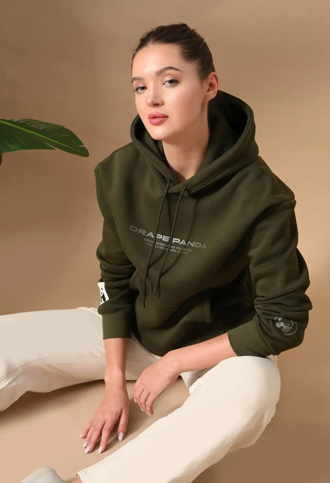 Women's Olive Green tonal Graphic Hoodie