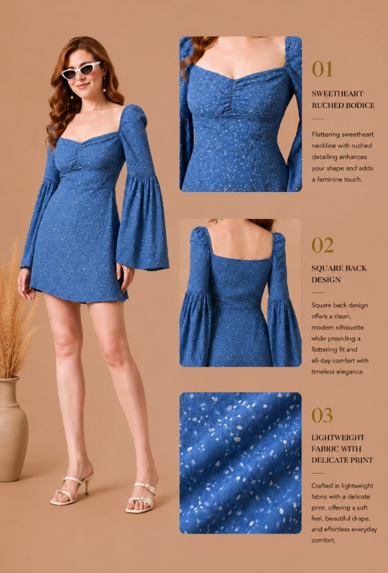 Blue Women's Printed Mini Dresses for Women