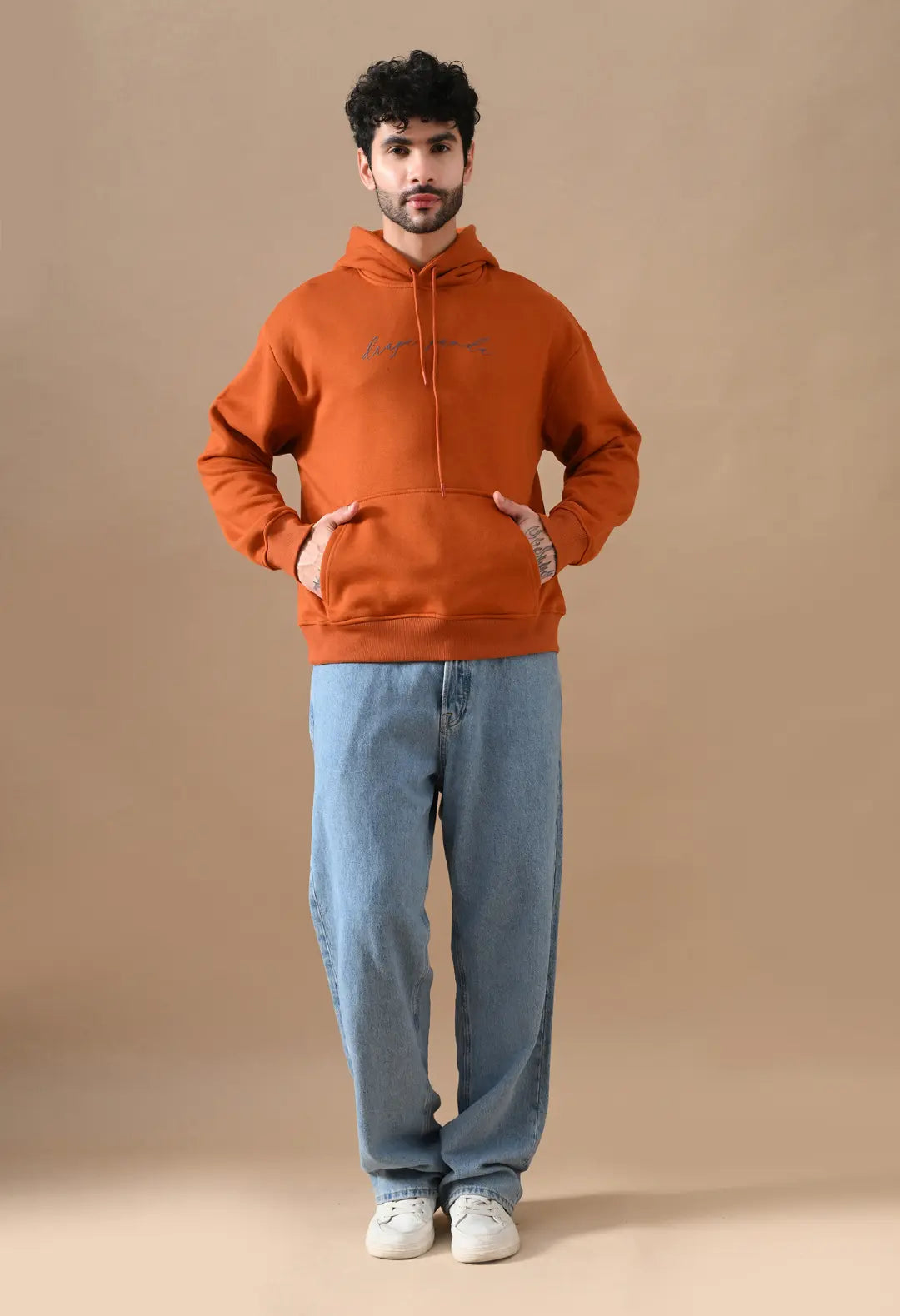 Men's Rust Orange HD print Hoodie