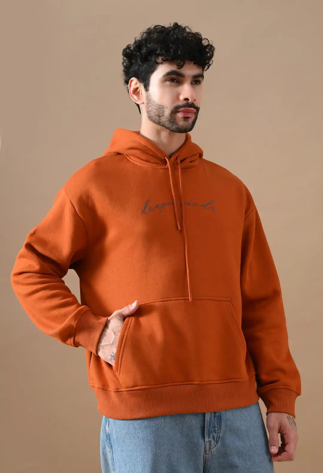 Men's Rust Orange HD print Hoodie