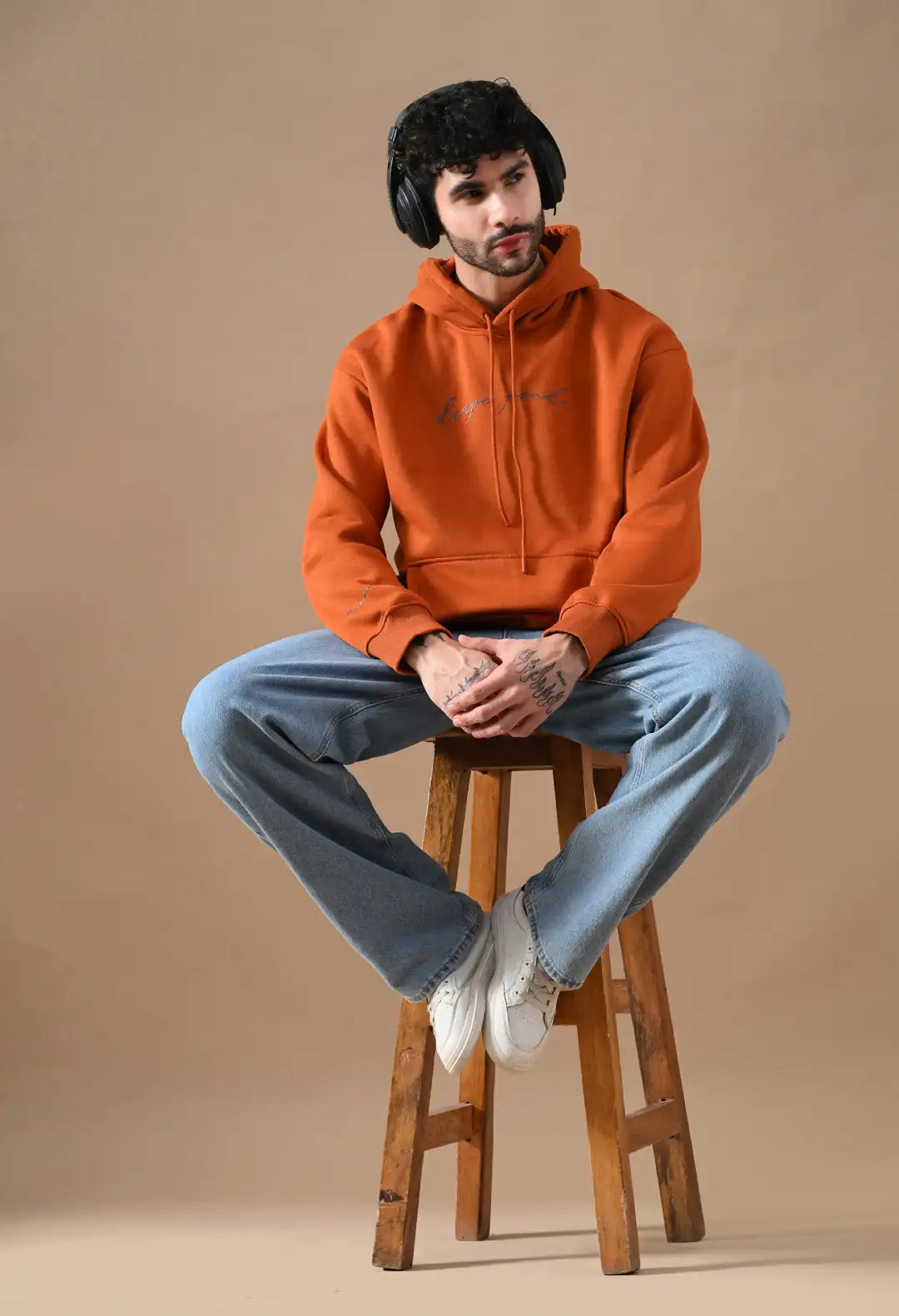 Men's Rust Orange HD print Hoodie