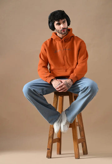 Men's Rust Orange HD print Hoodie