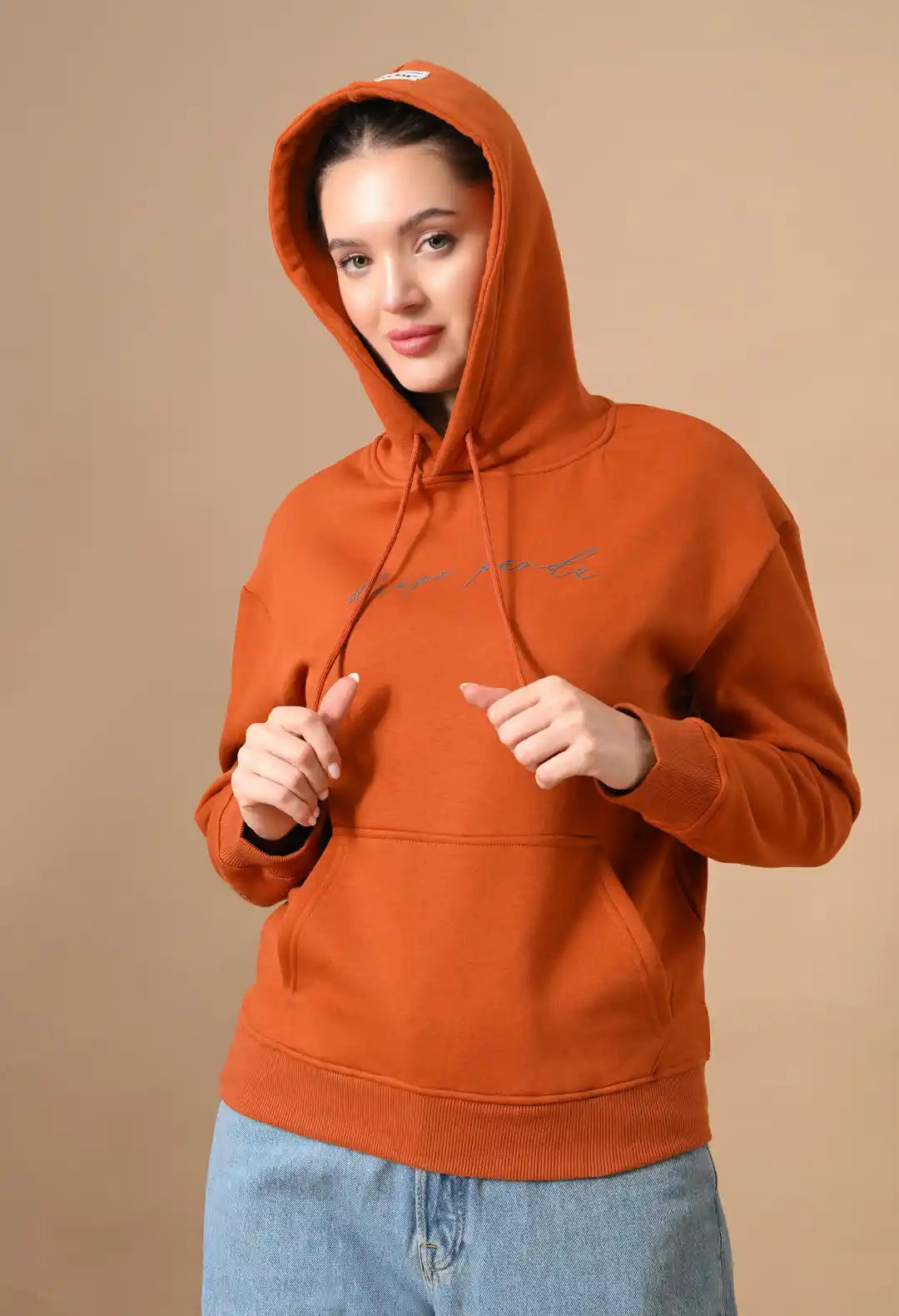 Women's Rust Orange HD print Hoodie