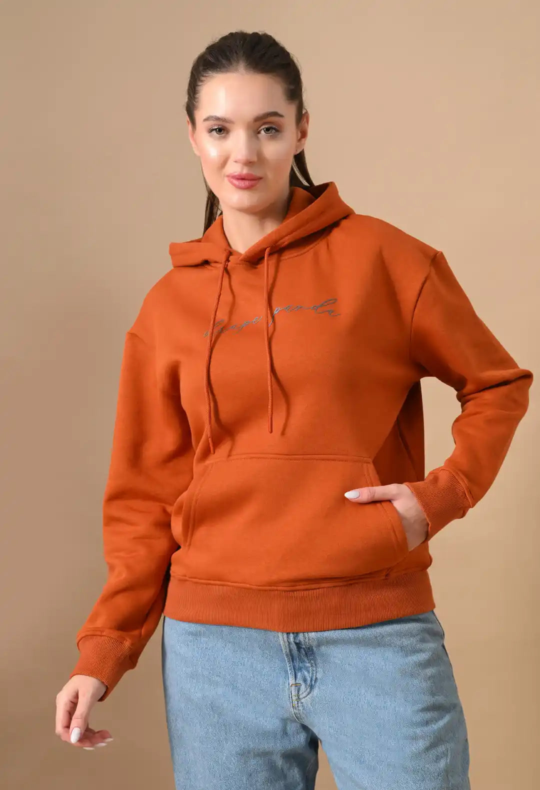 Women's Rust Orange HD print Hoodie