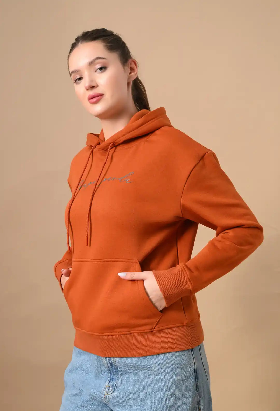 Women's Rust Orange HD print Hoodie