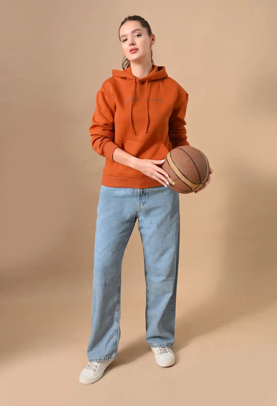 Women's Rust Orange HD print Hoodie