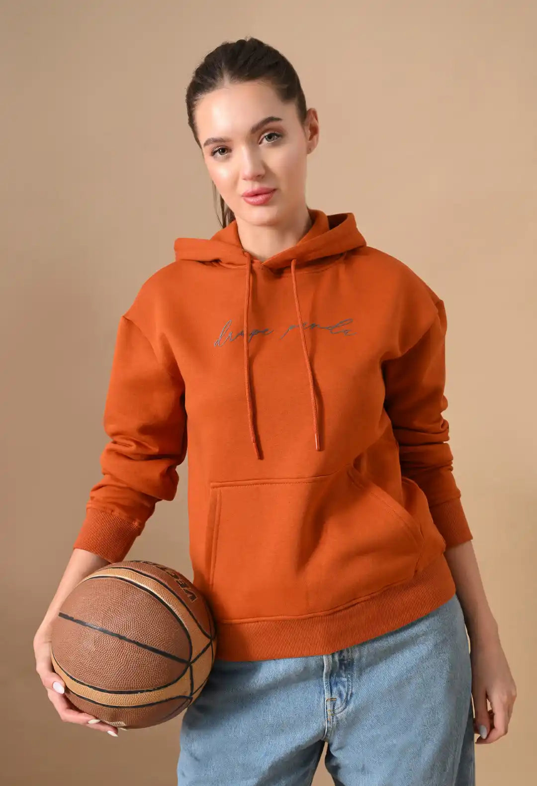 Women's Rust Orange HD print Hoodie