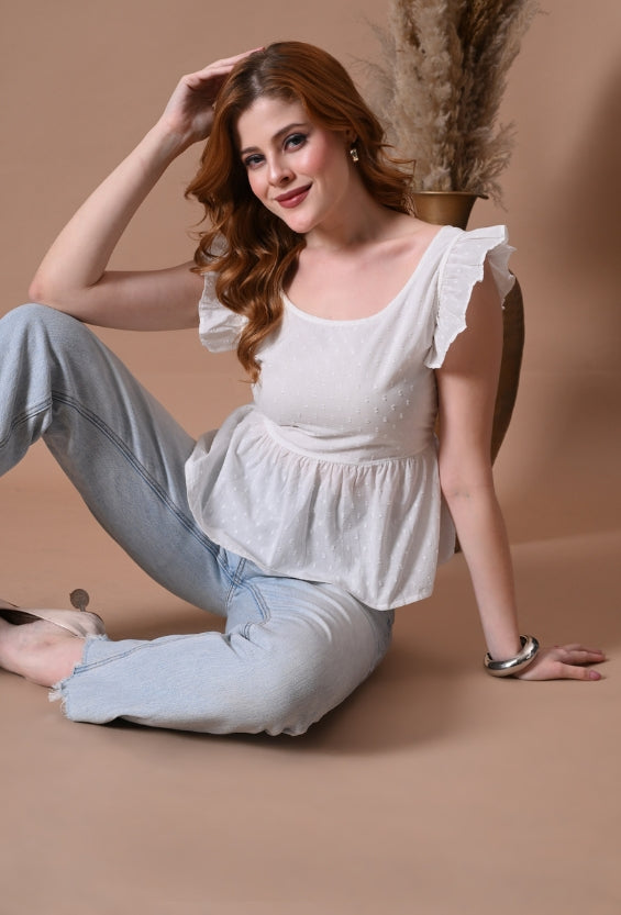 White Cottagecore Women's Peplum Tops for Women