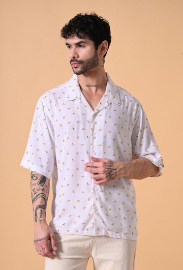 White Oversized Fit Floral Print Men's Floral Shirts for Men