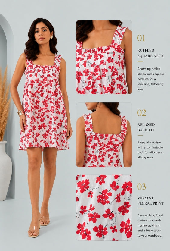 White Floral Print Women's Sundresses | 100% Cotton for Women